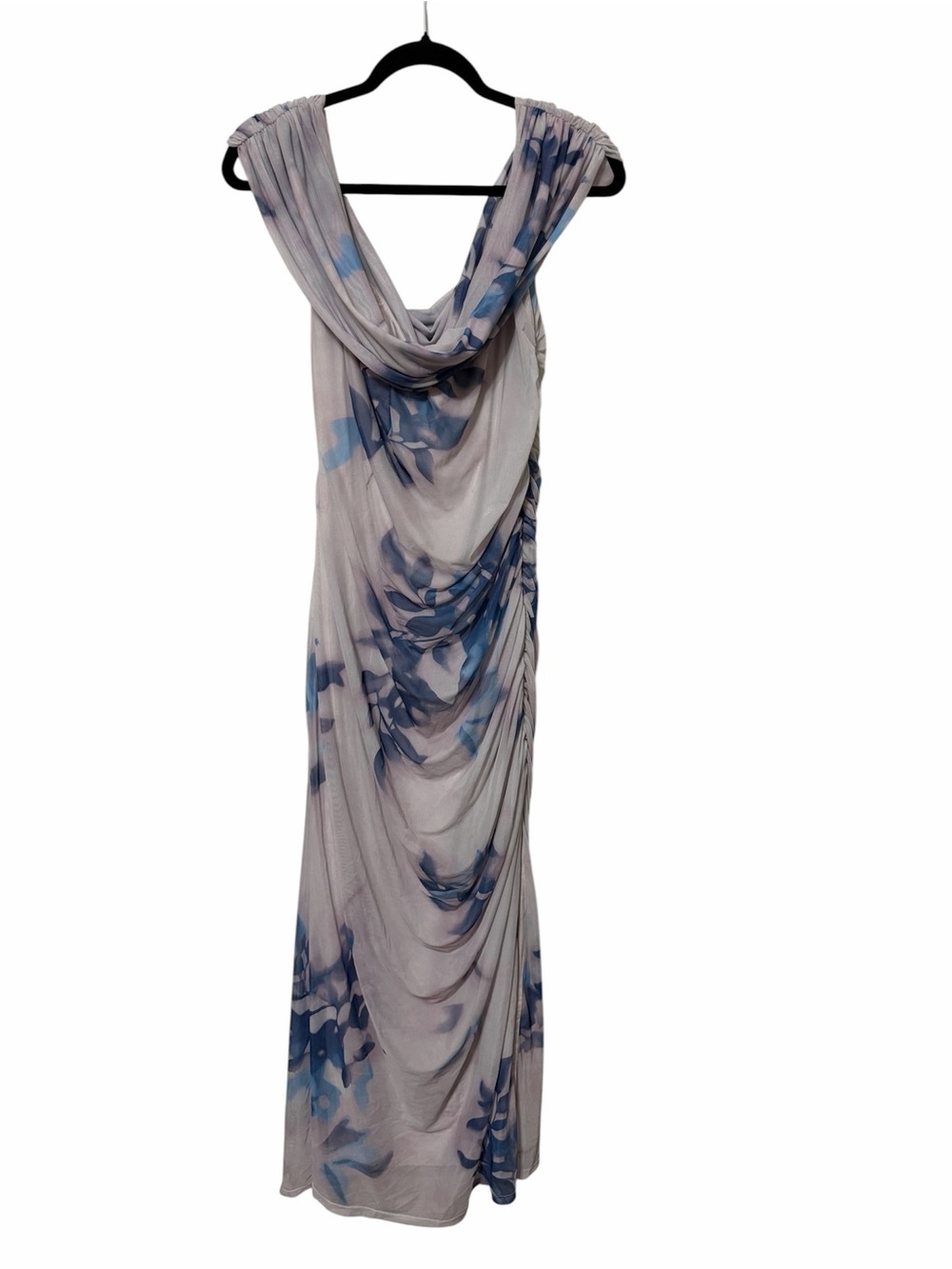Abercrombie & Fitch Light Gray Maxi Dress with Blue Floral Print